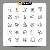 25 User Interface Line Pack of modern Signs and Symbols of report document box data target Editable Vector Design Elements