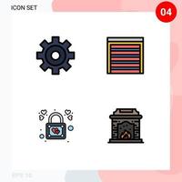 Universal Icon Symbols Group of 4 Modern Filledline Flat Colors of cogwheels chimney construction lock flame Editable Vector Design Elements