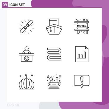 User Interface Pack of 9 Basic Outlines of clean receptionist transportation reception travel Editable Vector Design Elements