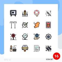 16 interfaz de usuario paquete de líneas llenas de color plano de signos y símbolos modernos de asistentes de mayúsculas asistente de emergencia salvavidas elementos de diseño de vectores creativos editables