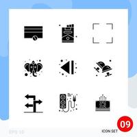 Pack of 9 creative Solid Glyphs of cuff end full screen arrow hindu Editable Vector Design Elements