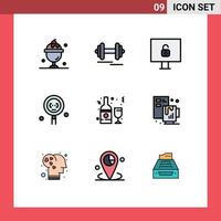 Mobile Interface Filledline Flat Color Set of 9 Pictograms of drink search computer programming develop Editable Vector Design Elements