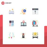 9 Universal Flat Color Signs Symbols of map seo import report document Editable Vector Design Elements