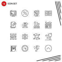 Group of 16 Modern Outlines Set for graduation file sms document attached document Editable Vector Design Elements