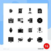 Pictogram Set of 16 Simple Solid Glyphs of design design cutting processing steel Editable Vector Design Elements