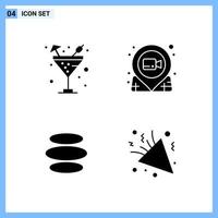 4 Icons. Solid style Creative Glyph Symbols. Black Solid Icon Sign Isolated on White Background. vector