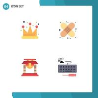 Modern Set of 4 Flat Icons Pictograph of crown china care plaster key Editable Vector Design Elements