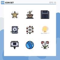 paquete de iconos de vector de stock de 9 signos y símbolos de línea para computadoras de disco duro de datos elementos de diseño de vector editables de gadget