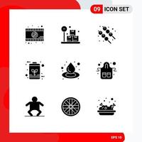 9 User Interface Solid Glyph Pack of modern Signs and Symbols of cafe liquid summer drop energy Editable Vector Design Elements