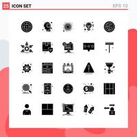 Mobile Interface Solid Glyph Set of 25 Pictograms of connected marketing search business target Editable Vector Design Elements