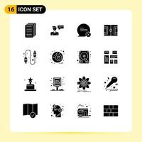Solid Glyph Pack of 16 Universal Symbols of cable pitch chat game field Editable Vector Design Elements