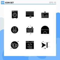 Modern Set of 9 Solid Glyphs Pictograph of happy phone percent people id Editable Vector Design Elements