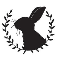 vector drawing, vintage frame with easter bunny silhouette. minimalistic design, wreaths of branches and a silhouette of a rabbit