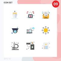 Set of 9 Modern UI Icons Symbols Signs for processing web business mail design cam Editable Vector Design Elements