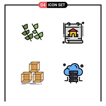 grupo de 4 signos y símbolos de colores planos de línea rellena para elementos de diseño vectorial editables de caja de propiedad de resorte de diseño ecológico vector