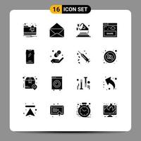 Pack of 16 creative Solid Glyphs of android smart phone speaker phone sharing Editable Vector Design Elements