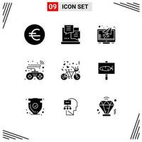 Modern Set of 9 Solid Glyphs and symbols such as heart couple monitor bicycle game Editable Vector Design Elements