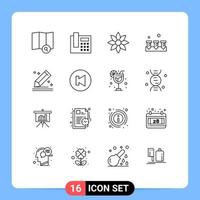 Mobile Interface Outline Set of 16 Pictograms of pencil compose clematis hardware construction Editable Vector Design Elements