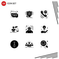 9 Universal Solid Glyphs Set for Web and Mobile Applications contact chat security consultation phone Editable Vector Design Elements