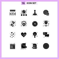 16 Thematic Vector Solid Glyphs and Editable Symbols of server settings world stamp seal mark Editable Vector Design Elements