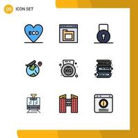 Stock Vector Icon Pack of 9 Line Signs and Symbols for dumbbell fly interface location security Editable Vector Design Elements