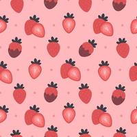 Strawberry seamless pattern. Strawberry in chocolate. Flat, hand drawn texture for wallpaper, textile, fabric, paper. vector