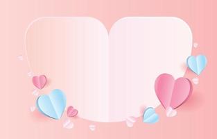 Blank paper cut background heart shape. Decorate with pink and blue origami hearts. illustration for valentine day, mother's day. or love day.  vector greeting card.