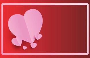 Paper cut elements in shape of heart on rectangular frame has free space.and red background. Vector symbols of love for Happy Valentine's Day, birthday greeting card design.