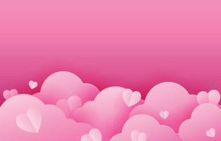 Happy Valentine's day blank background, pink paper cut clouds with 3d red hearts. Vector illustration. papercut love style. wallpaper have place for text