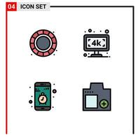 Group of 4 Modern Filledline Flat Colors Set for color wheel mobile monitor tv stop Editable Vector Design Elements