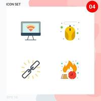 Universal Icon Symbols Group of 4 Modern Flat Icons of computer chain signal mouse web Editable Vector Design Elements