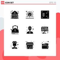 Pictogram Set of 9 Simple Solid Glyphs of safety worker pot chest camping kettle Editable Vector Design Elements
