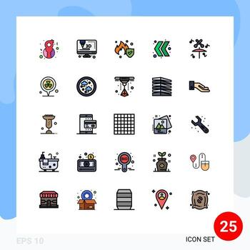 25 Universal Filled line Flat Colors Set for Web and Mobile Applications pin flower service multimedia drum Editable Vector Design Elements