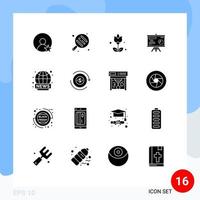 16 Universal Solid Glyphs Set for Web and Mobile Applications cash live present broadcasting graph Editable Vector Design Elements