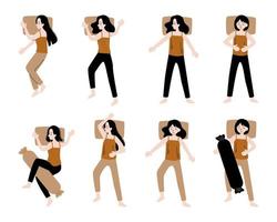 mujer durmiendo con diferentes poses vector