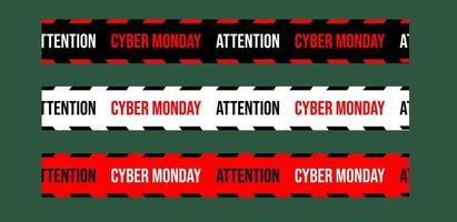 Cyber monday big sale stripes set. Warning tapes set for awareness zone sign, marketing advertising, discounts area, decoration element for banners, posters. Vector illustaration