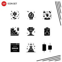 colección de 9 iconos vectoriales en estilo sólido. símbolos de glifos perfectos de píxeles para web y móvil. signos de icono sólido sobre fondo blanco. 9 iconos. vector