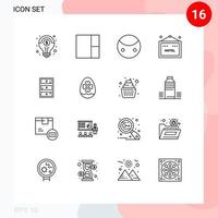 Universal Icon Symbols Group of 16 Modern Outlines of egg closet symbolism cabinet travel Editable Vector Design Elements