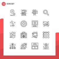 Mobile Interface Outline Set of 16 Pictograms of up arrow camera ui expanded Editable Vector Design Elements