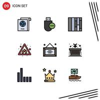 Set of 9 Vector Filledline Flat Colors on Grid for office desk layout business risk Editable Vector Design Elements