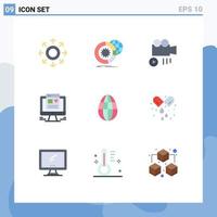 Pack of 9 creative Flat Colors of holiday egg services web design computer Editable Vector Design Elements