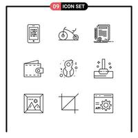 Modern Set of 9 Outlines Pictograph of eight march purse business money document Editable Vector Design Elements