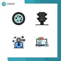 Mobile Interface Filledline Flat Color Set of 4 Pictograms of bacteria key laboratory traffic person Editable Vector Design Elements