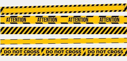 Warning tapes set for construction and crime. Vector illustaration. Yellow security warning tapes set Caution