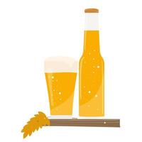 Glass of beer and a beer on white background. Drink beverage and alcohol theme. vector