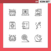 Mobile Interface Outline Set of 9 Pictograms of bible knowledge medical halloween book Editable Vector Design Elements