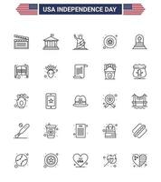 Set of 25 Modern Lines pack on USA Independence Day grave star landmarks military usa Editable USA Day Vector Design Elements