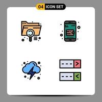 Pack of 4 Modern Filledline Flat Colors Signs and Symbols for Web Print Media such as analysis energy extension online wallet cloud Editable Vector Design Elements