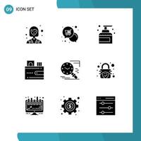 Pack of 9 creative Solid Glyphs of wallet cash shopping card product Editable Vector Design Elements