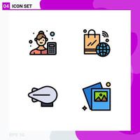 Universal Icon Symbols Group of 4 Modern Filledline Flat Colors of female wifi business analyst internet zeppelin Editable Vector Design Elements